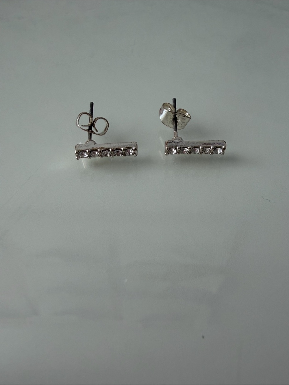 Silver Bar Crystal Stud Earrings - Minimalist Women's Jewelry